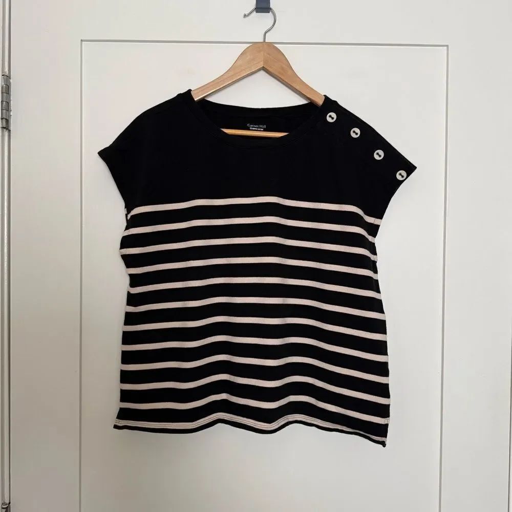 Garnet Hill Knit Top Womens Sz L Striped Organic Cotton Nautical Sustainable